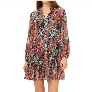 Vince Camuto Floral Tiered Long-sleeve Dress Size XL boho feminine modest fairy